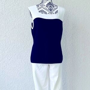 Knit Chic Navy White Square Sleeveless Pullover Top SZ XL